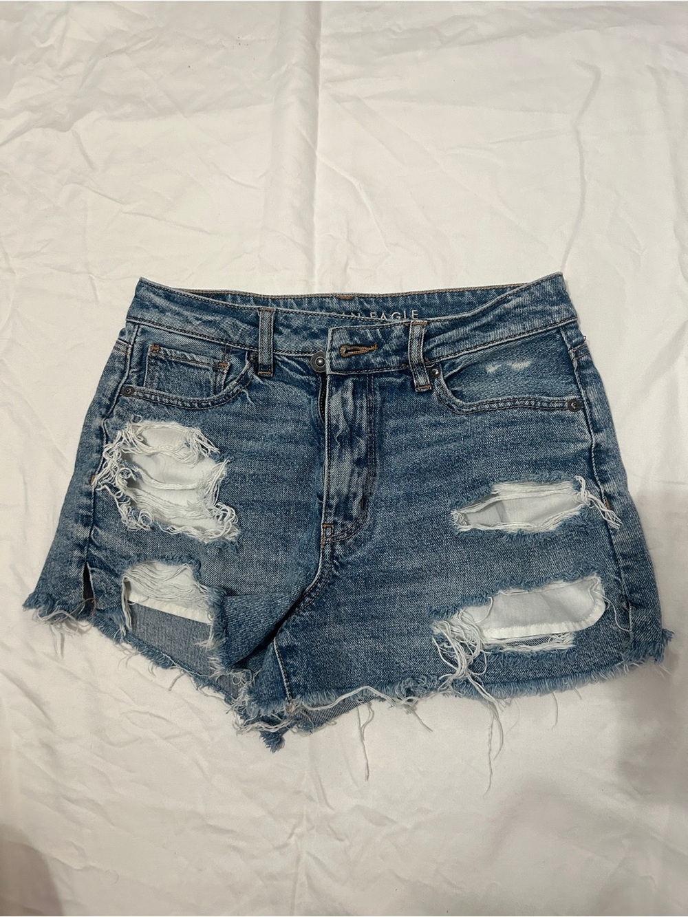 American Eagle Outfitters Light Blue Distressed  asymmetrical Denim Shorts